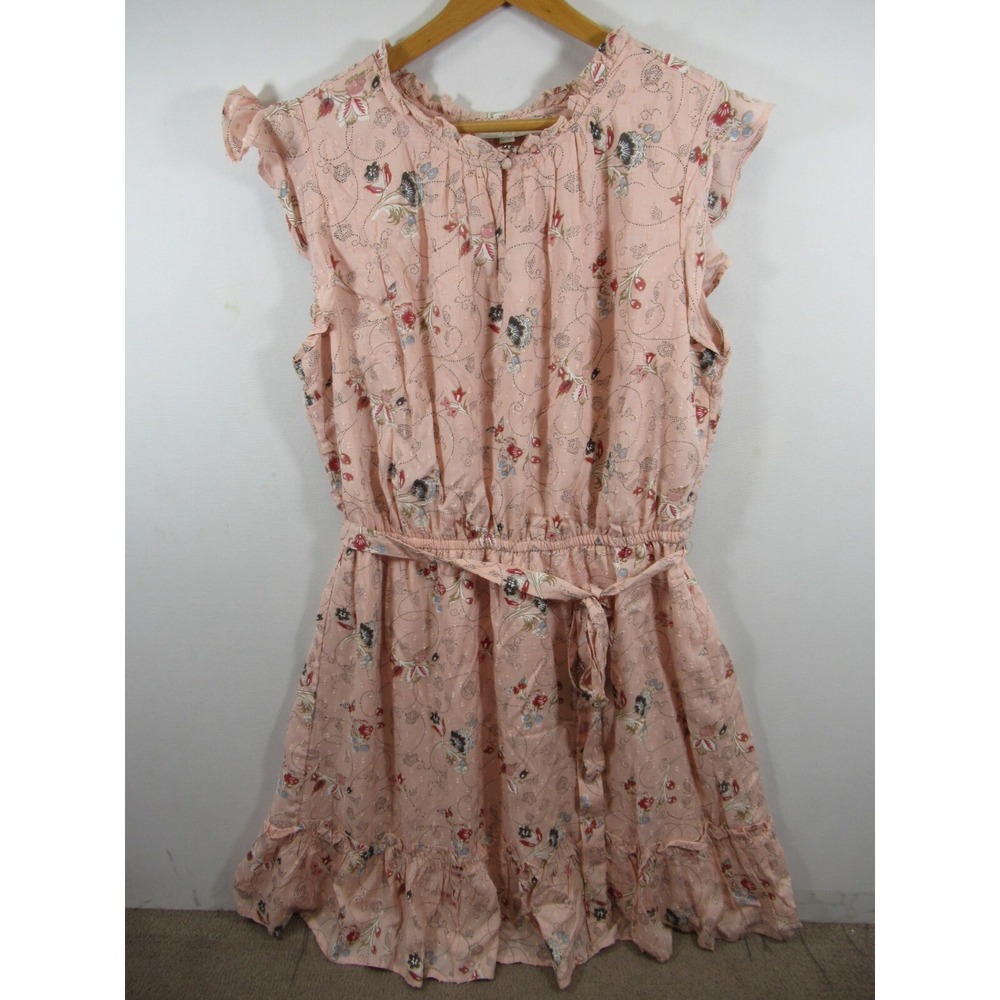 NEW LOFT Swiss Dot Keyhole Dress Plus Size 16 Pink Flutter Cap Sleeve Belted